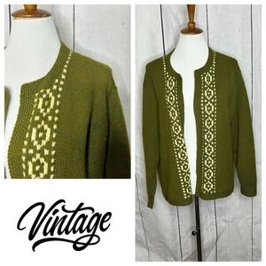 Vintage Crocheted Granny‎ Sweater Cardigan M